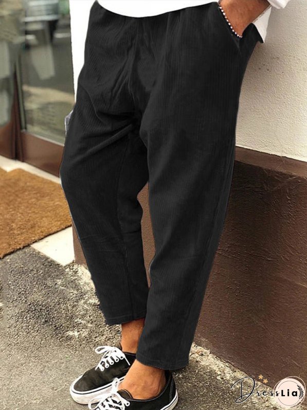 Men's Solid Color Crop Straight Leg Corduroy Pants