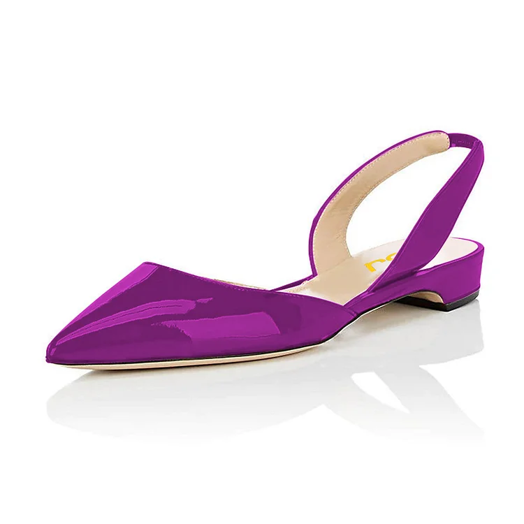 Purple Metallic Slingback Shoes Pointy Toe Comfortable Flats |FSJ Shoes