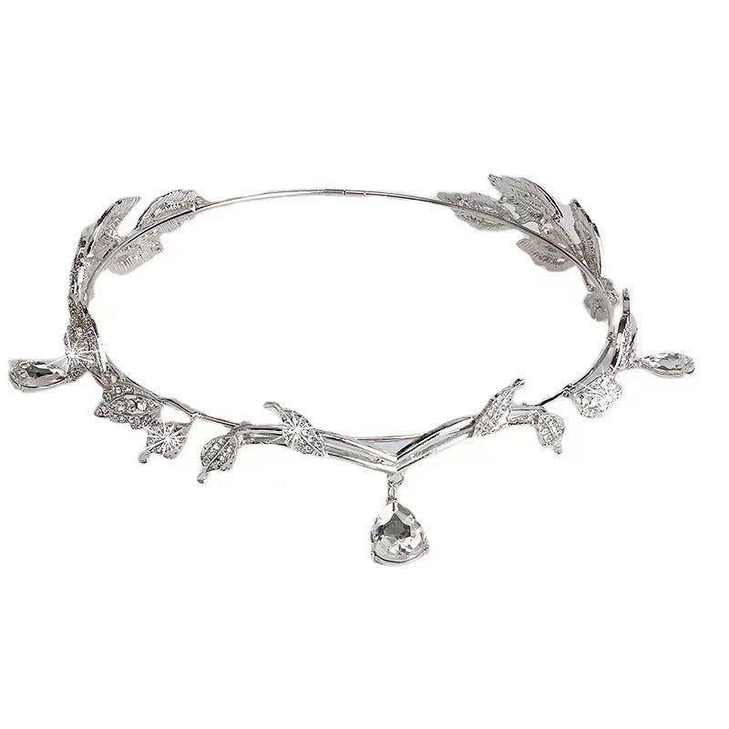 Women’s Fairy Style Princess Leaves Metal Plating Inlay Artificial Crystal Rhinestones Hair Band