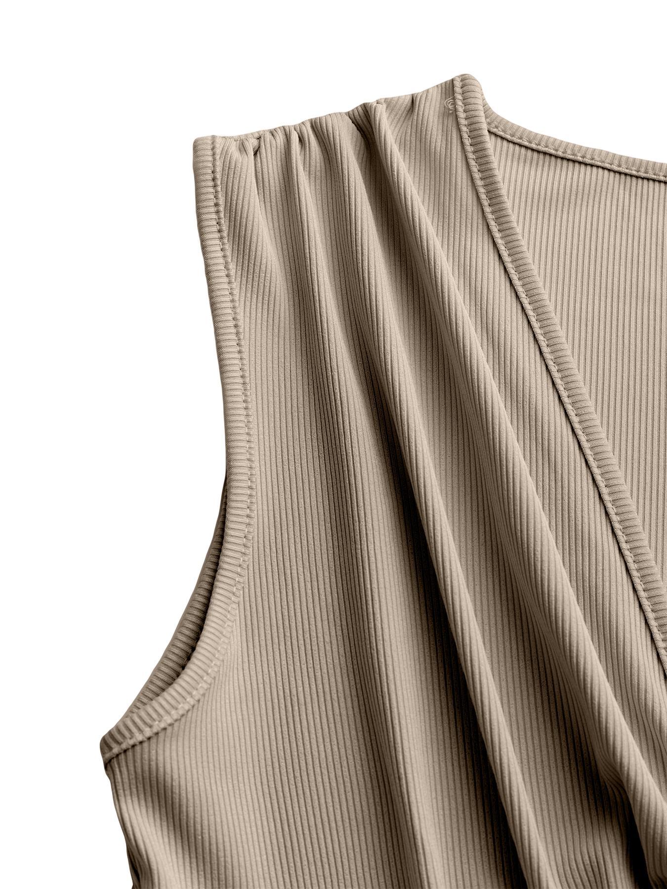 Women's Plain Ruched Deep V Neck Wide Leg Jumpsuit, Casual Sleeveless Ribbed Jumpsuit for Daily Wear, Ladies Clothes for All Seasons, Womenswear Basic Minimalist