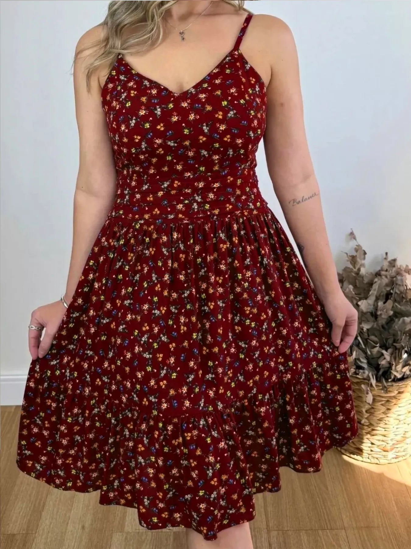 Floral Print Spaghetti Strap Ruffle Hem Dress mysite idetrend