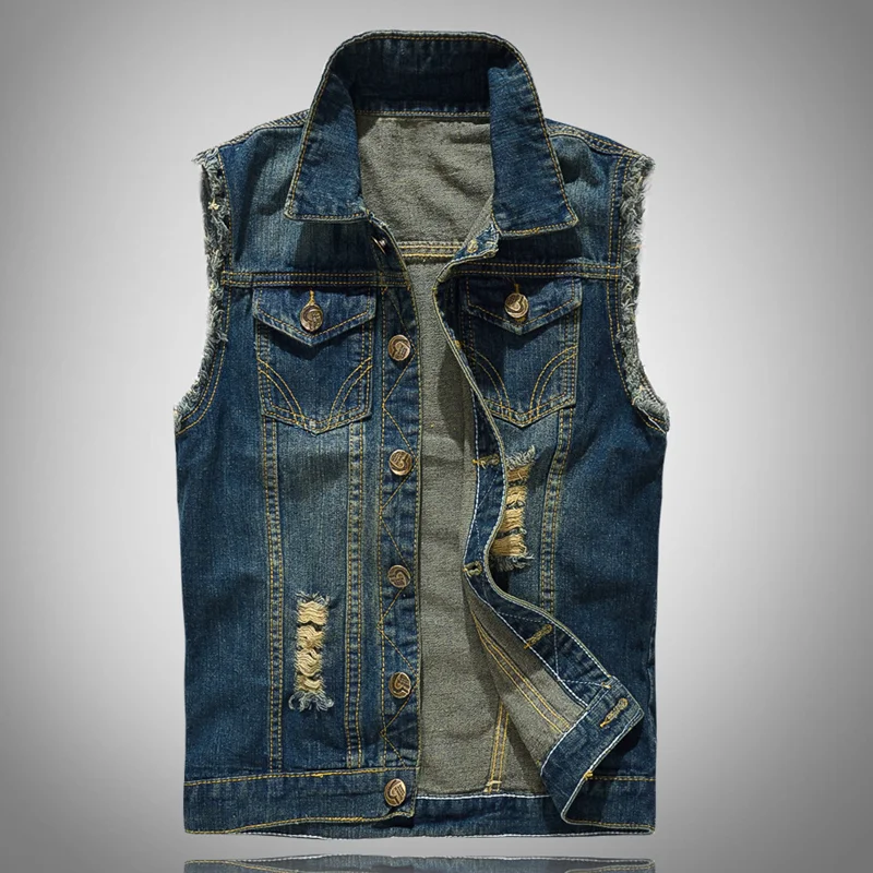 Men's Trendy Denim Motorcycle Ripped Vest