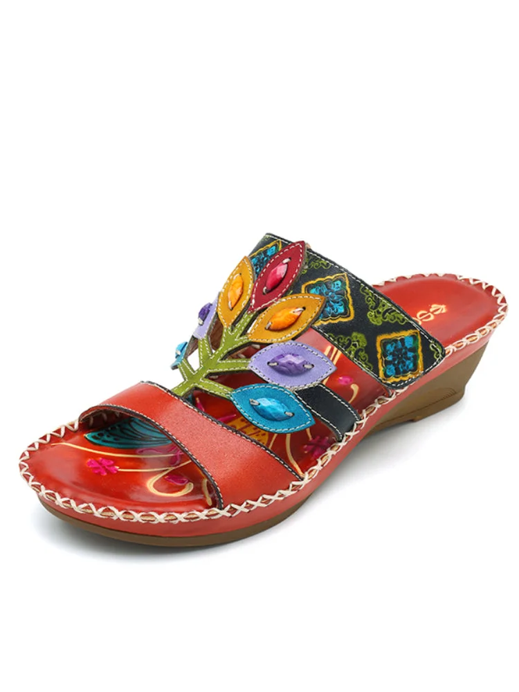 2023 new summer Bohemian Handmade Leather Adjustable Hook Loop Soft Sandals