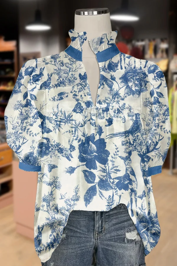 Elegant Tolie Print Puff Sleeve Top