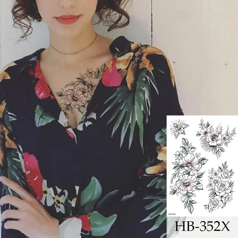 Breast Arm Sleeve Tattoo Women Sexy Back Stickers Body Art Flower Snake Leaves Pattern Sexy Tattoos