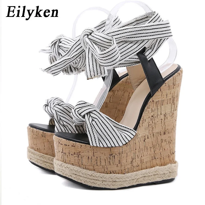 Eilyken 2022 Summer Solid Women White Platform Wedges Sandals Fashion High heels shoes Ankle Strap Ladies Open toe Sandals