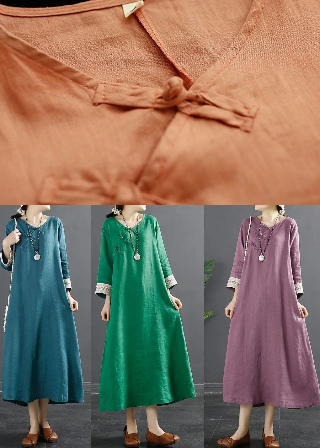 Vivid Chinese Button Spring Quilting Orange Dresses