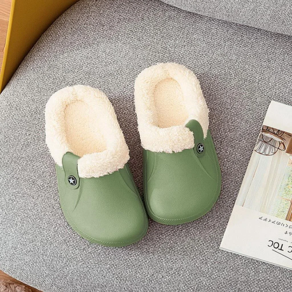 Winter Men's Home Slippers For Woman Plush Waterproof Warm Fur Slippers Clogs Lovers Home Slippers Indoor Floor Shoes For Female