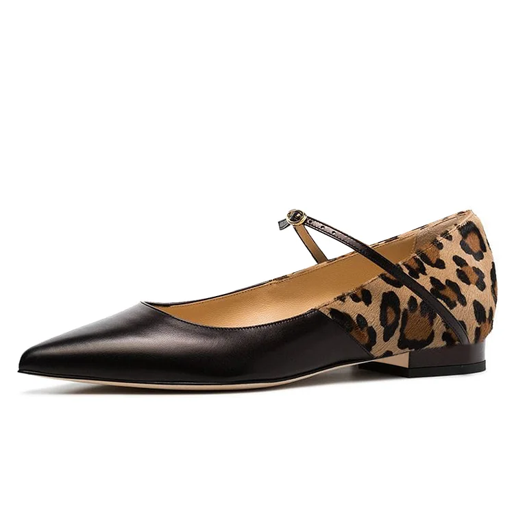 Black Leopard Print Flats Mary Jane Shoes |FSJ Shoes
