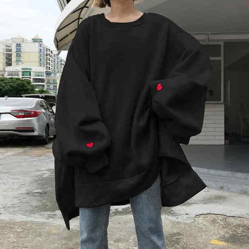 Hoodies Women 2020 Harajuku Large Size Trendy Solid O-neck Womens Pullover Students Long Style Full Sleeve Ladies Sweatshirts