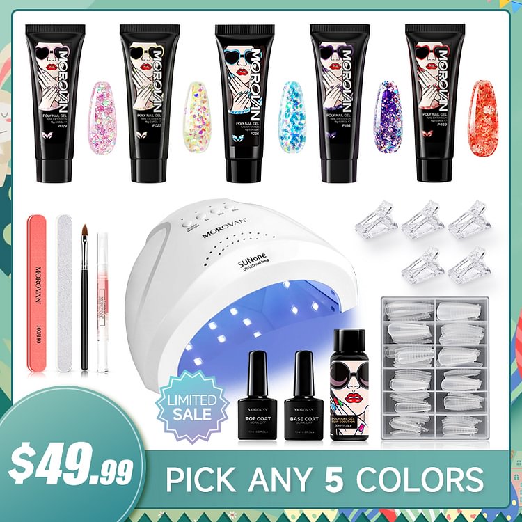 Free Choice 5 From 120+ Colors 15ml with 48W Nail Lamp Poly Nail Gel Starter Kit