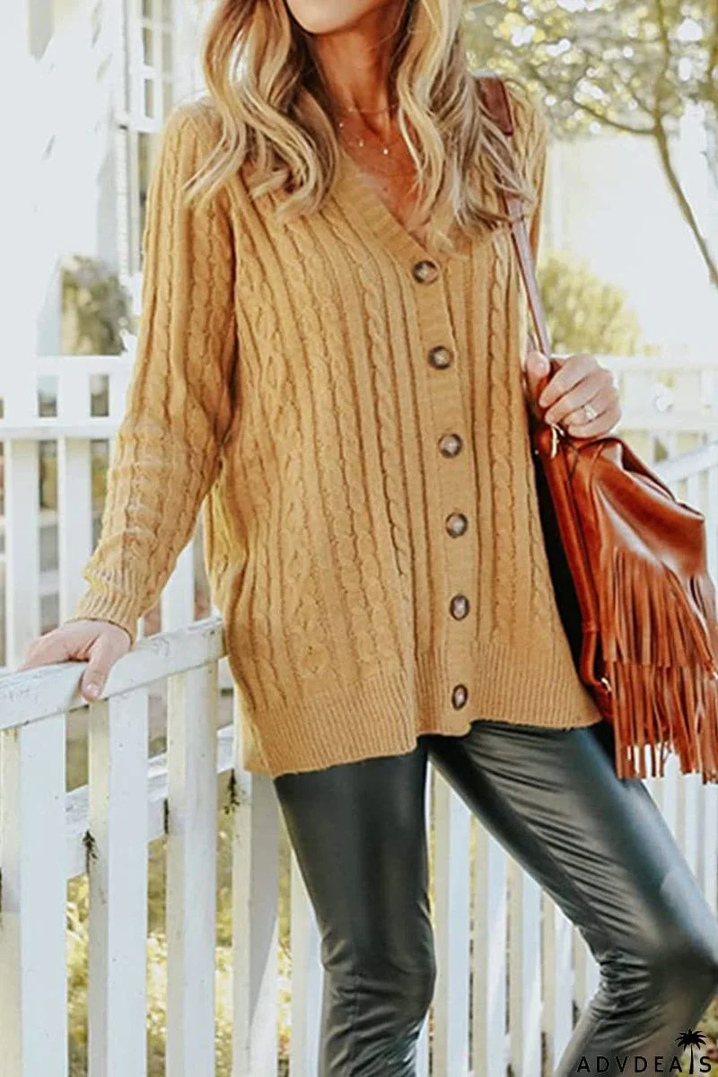 Casual Buttons Solid Color V Neck Cardigans(5 Colors)