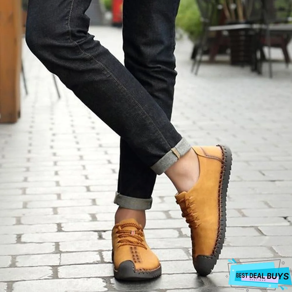 Men's Comfortable Casual Loafers Shoes Split Leather Flats Moccasins Shoes