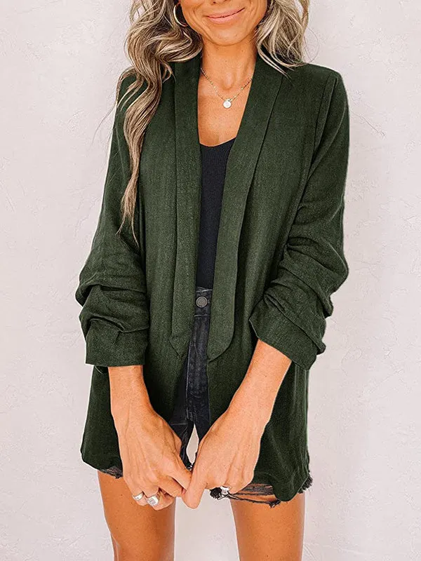 Women's Button Solid Color Stitching V-neck Long Sleeve suit Coat