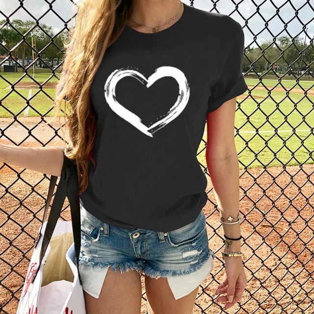 Hearts Casual Harajuku Love Printed Female T-shirt