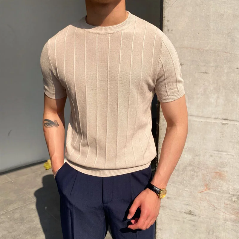 Simple Striped Solid Color Gentleman T-Shirt