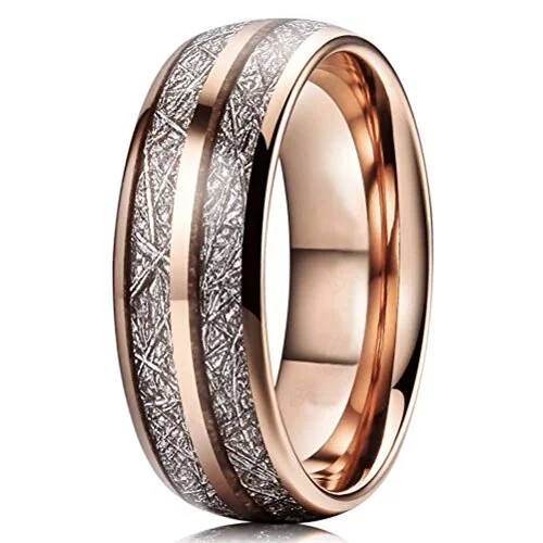 Women's Or Men's Tungsten Carbide Wedding Band Matching Rings,Rose Gold Double Line Inspired Meteorite Domed Tungsten Carbide Ring With Mens And Womens For Width 4MM 6MM 8MM 10MM