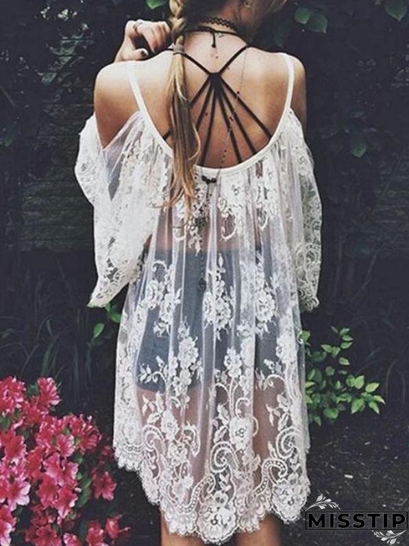 Vintage Hippie Boho Floral Lace Crochet Cover-Up