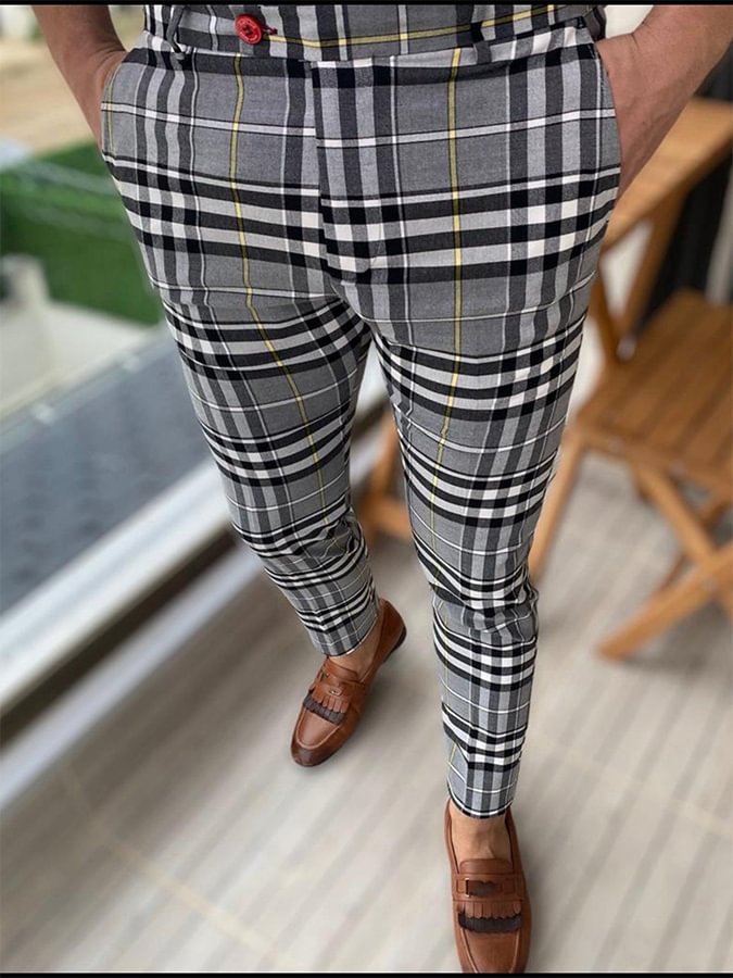 Men's Casual Black Plaid Pants
