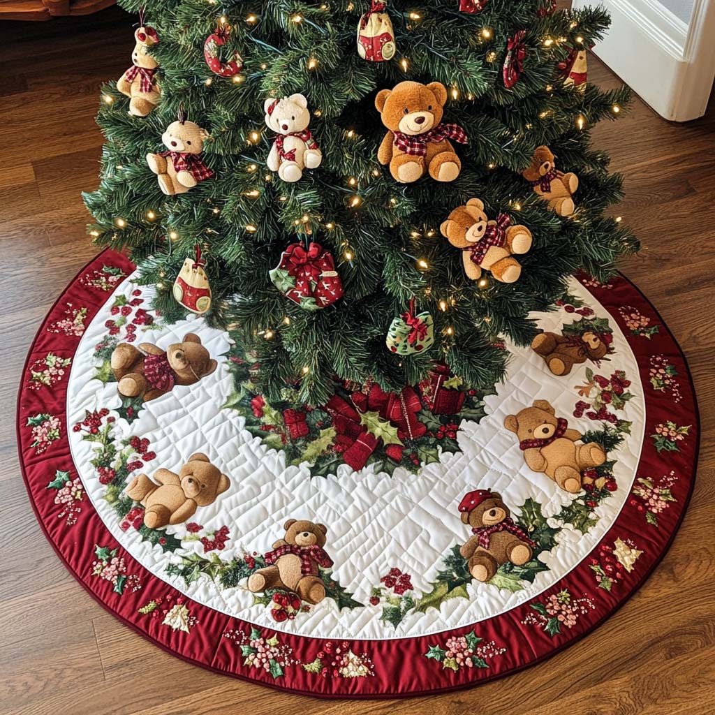 Joyful Bear Ring Christmas Quilted Tree Skirt NCU0NT2267