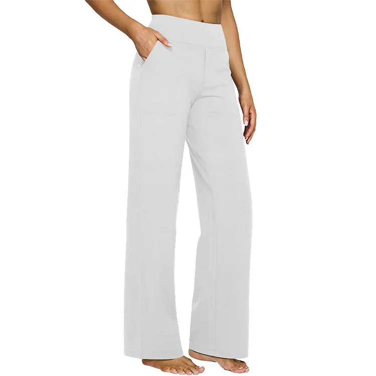 Damen-Freizeit-Yogahose mit hohem Bund aus Stretchmaterial in Uni-Farbe