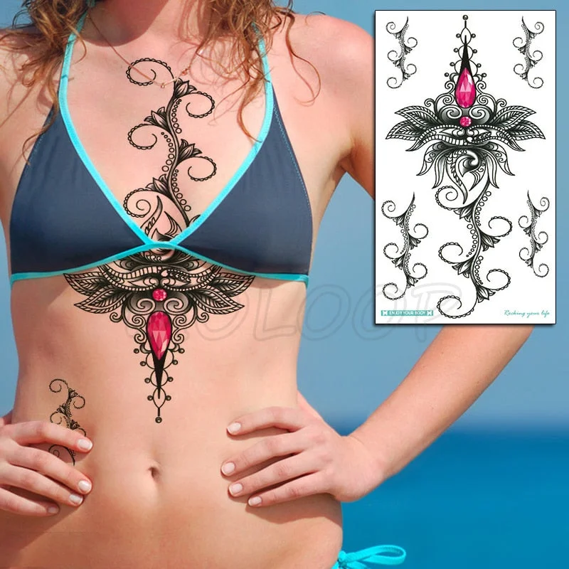 Temporary Tattoo Sticker Plant Leaf Flower Like Butterfly Sexy Chest Back Fake Tatoo Waterproof Flash Tatto Art for Woman Girl
