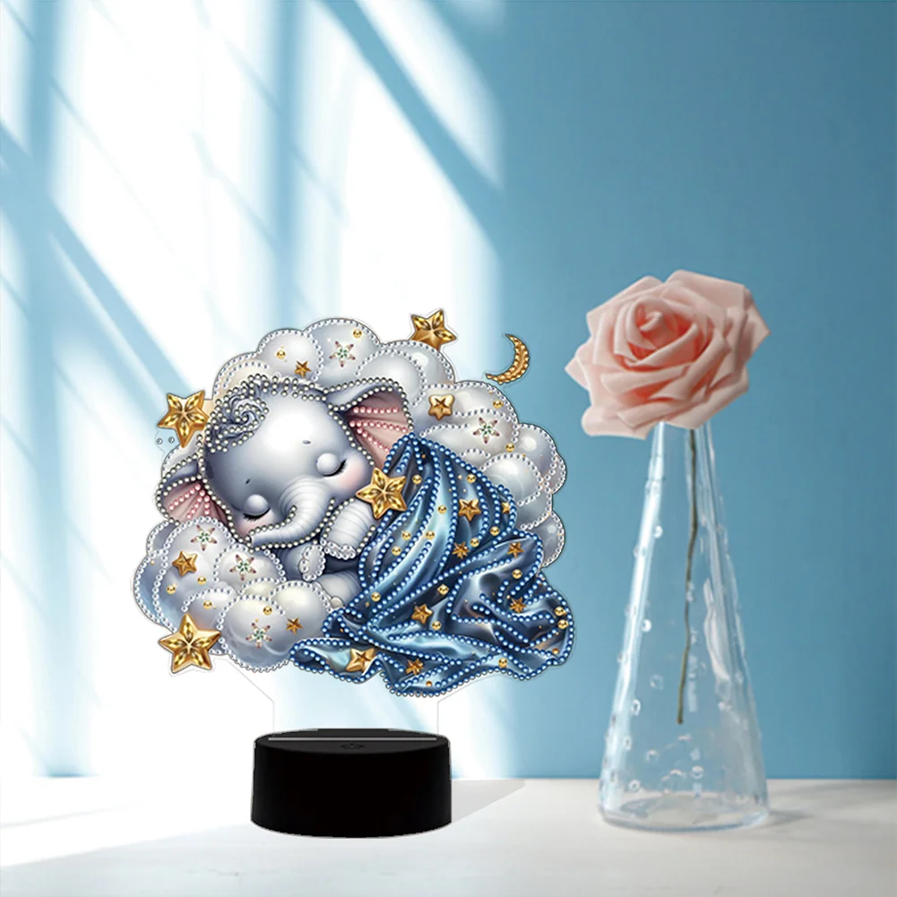 5D DIY Elephant Double Sided Diamond Painting Acrylic Night Light for Art Crafts