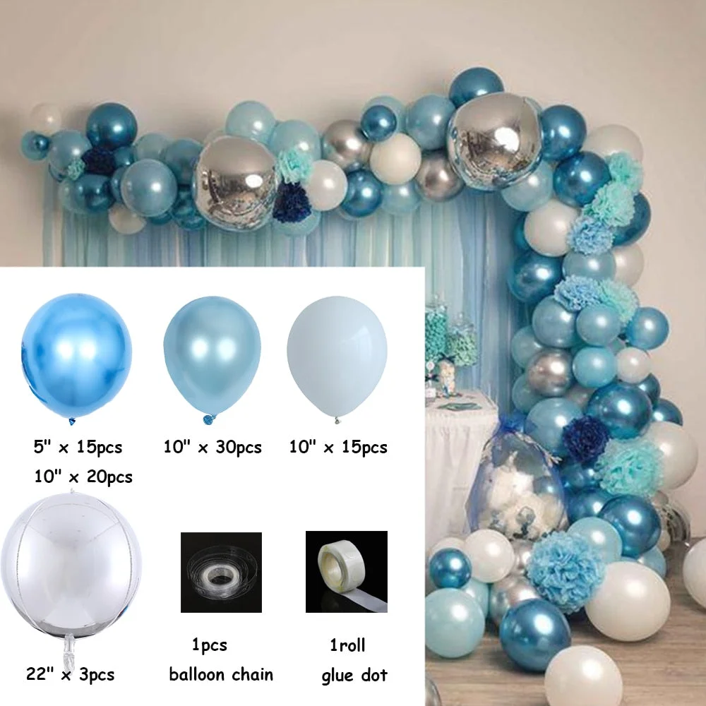 Christmas Gift 85pcs Blue White Silver Metal Balloon Garland Arch Baloon Wedding Event Party Balon Baby Shower Birthday Party Decor Kids Adult
