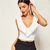 SHEIN Night Out Highstreet Beige Deep V Neck Layered Ruffle Trim Crop Tank Top Women Autumn Night Out Casual Tank Vests