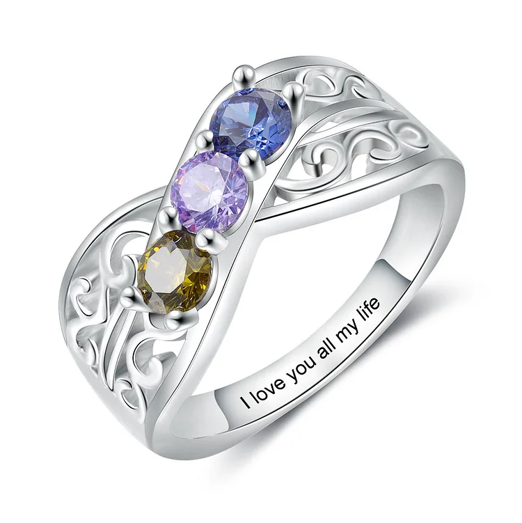 Personalized Mother Ring with 3 Birthstones Family Ring