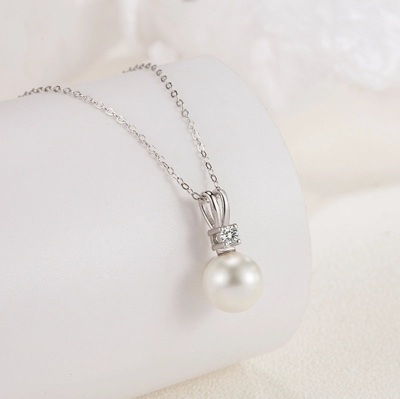 925 Sterling Silver Shell Pearls Cable Chain Geometric Pendant Necklace