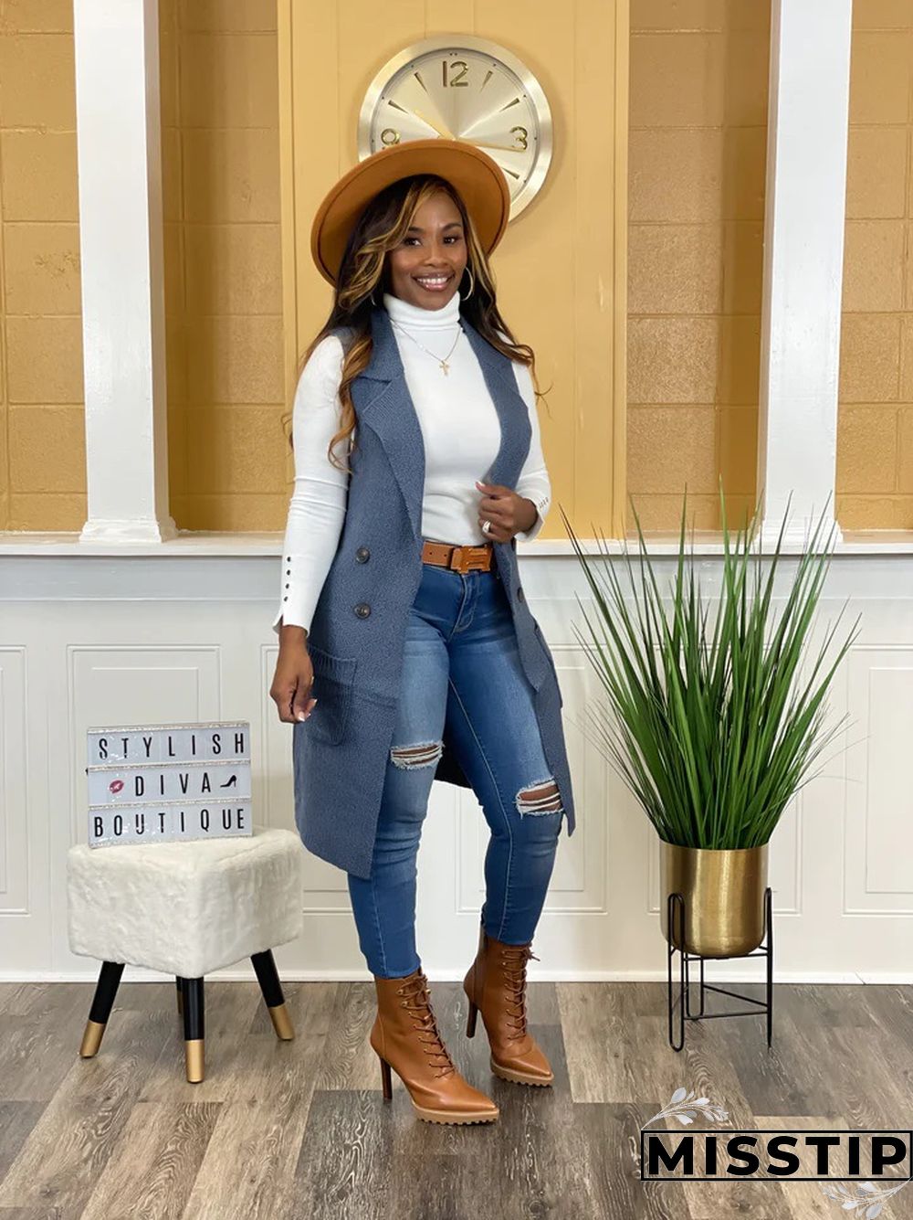 Solid Color Sleeveless knit Sweater Vest Cardigan