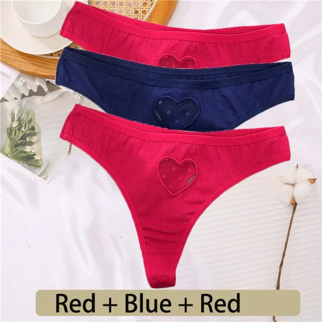 3PCS/Set Cotton G-String Seamless Thong Women Transparent Heart Low Waist Panties Ladies Underwear Panty Comfortable Lingerie