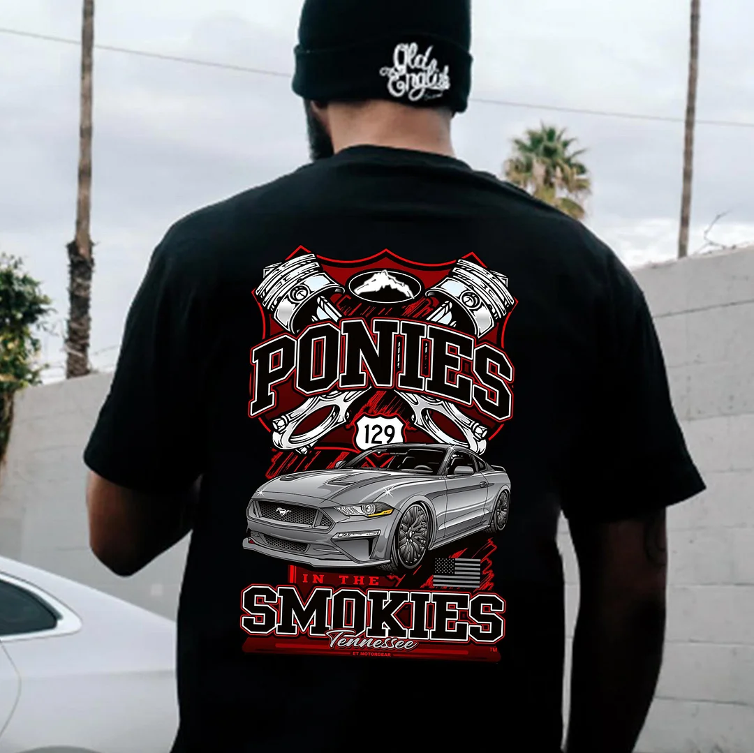 PONIES SMOKIES Piston&Classic Car Print Men's T-shirt