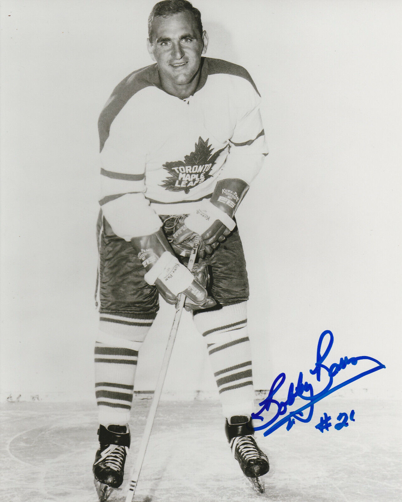 VINTAGE BOBBY BAUN SIGNED TORONTO MAPLE LEAFS 8x10 Photo Poster painting #2 EXACT PROOF!