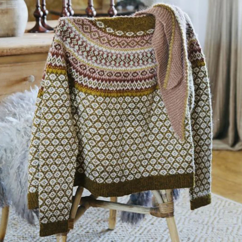 Vintage Icelandic Het Allernieuwste Boek Van Knit Jacquard Warmth Cardigan Unisex