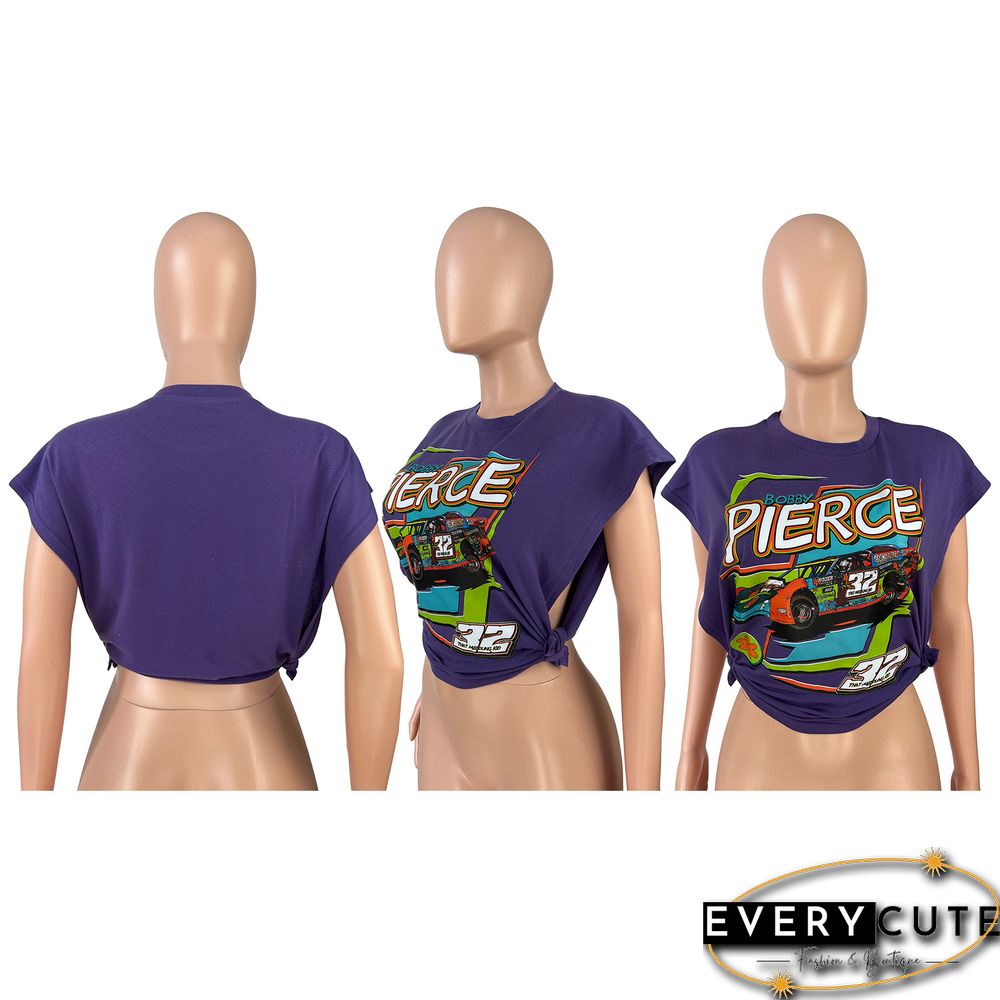 Racing Print Sleeveless Side Cutout T-Shirt Top