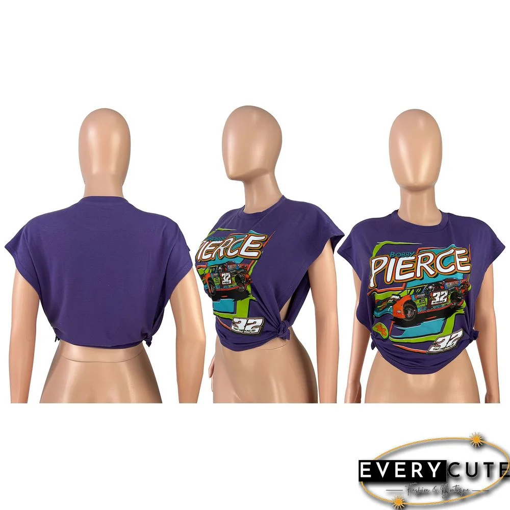 Racing Print Sleeveless Side Cutout T-Shirt Top