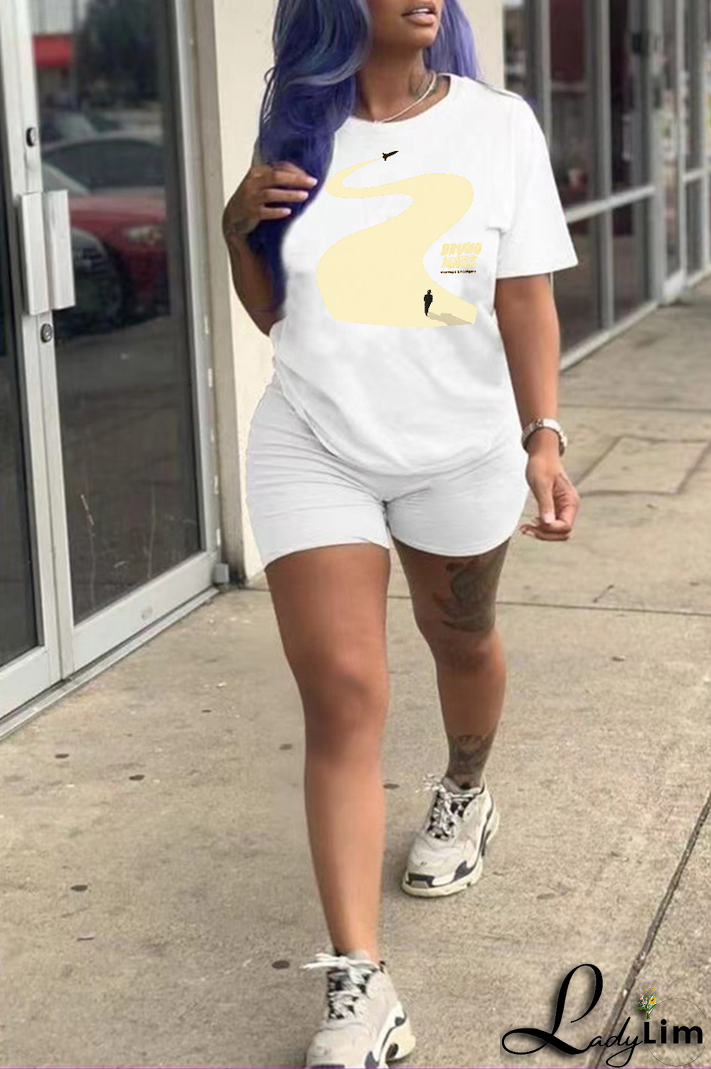 White Casual Street Print Patchwork O Neck T-Shirts