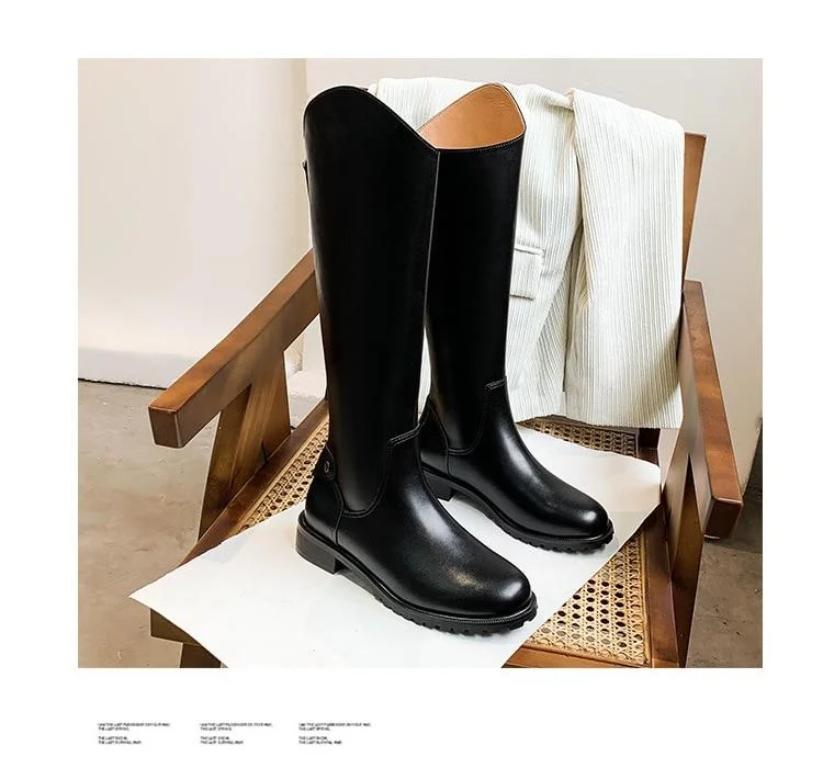 2021 Autumn and Winter New Knee-length Women's Boots Women's Microfiber Round Toe Zipper Warm Winter Boots Ladies Fashion Boots