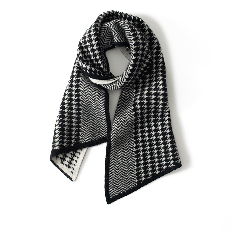 100% Cashmere Scarf Houndstooth Pattern REAL SILK LIFE
