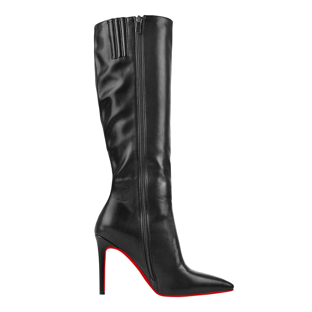 100mm/3.94 Inch Fashion Knee High Boots Platform Heel Boots Red Bottom Stilettos Booties-vocosishoes