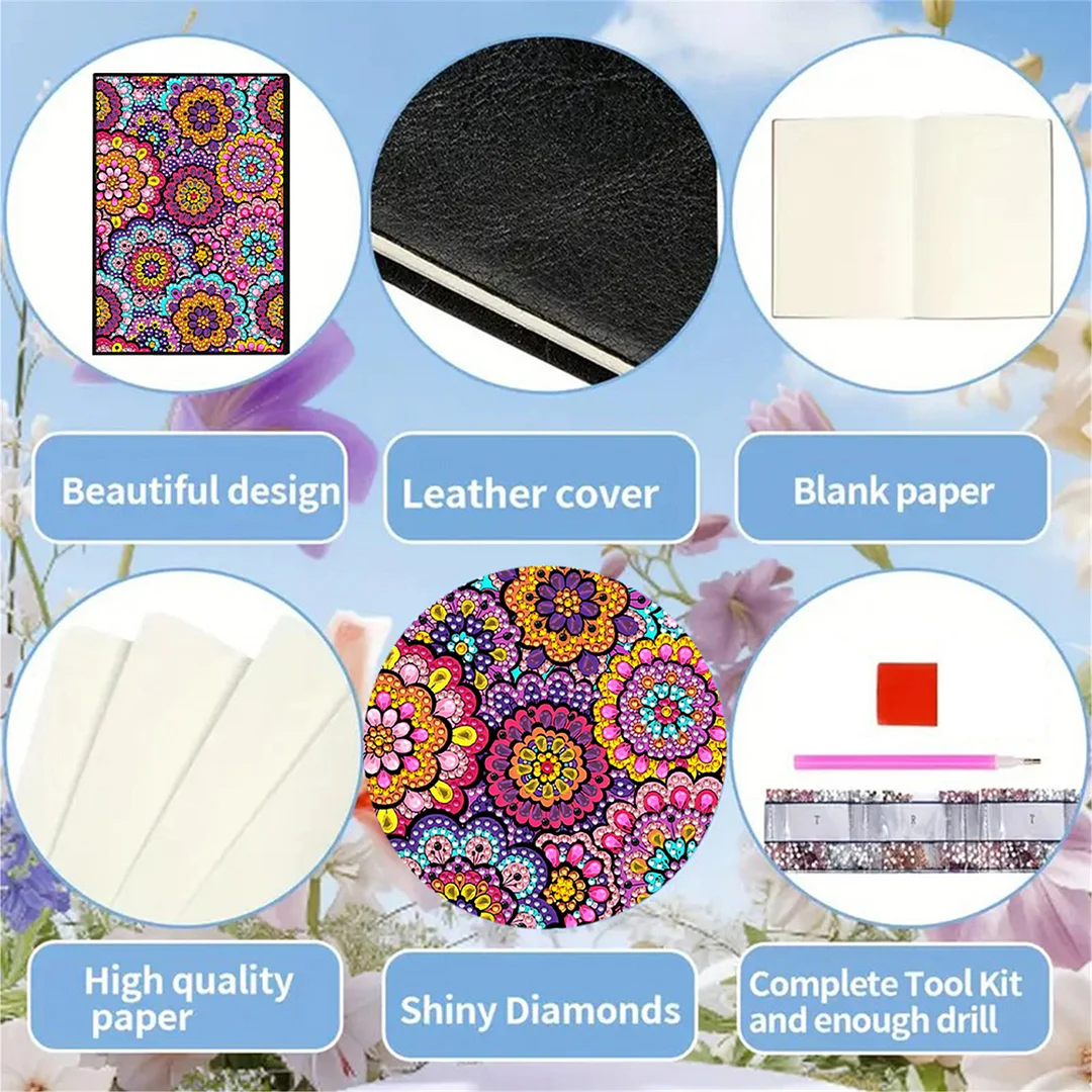DIY Flower Diamond Painting Journals Notebooks 50 Pages A5 No Lines Special Shaped Diamond Art Kits for Beginners Craft Lovers and Artists (Mandala Pattern)