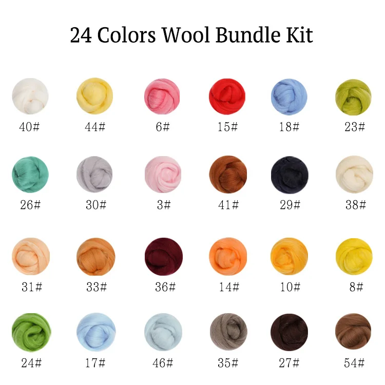 FeltingJoy - Needle Felting Accessory - 24 Colors Wool Bundle Kit