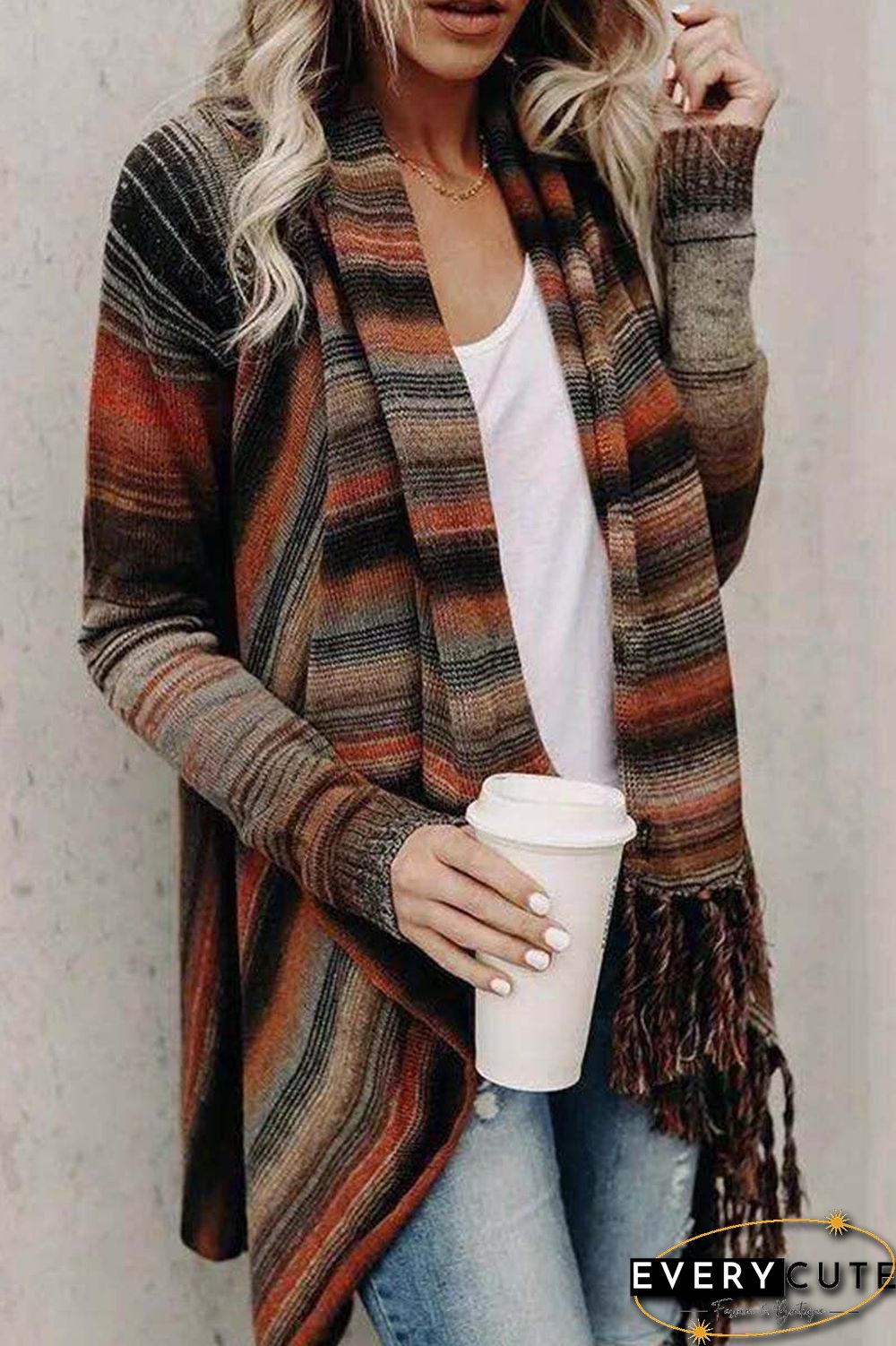 Striped Shawl Sweater 2 Styles