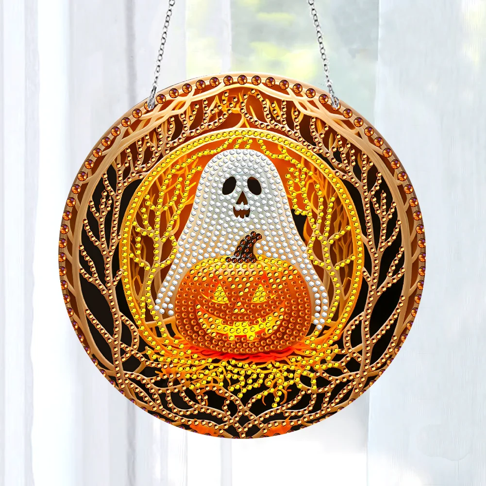DIY Pumpkin Crystal Diamond Pendant Single-sided 5D Round for Home Garden