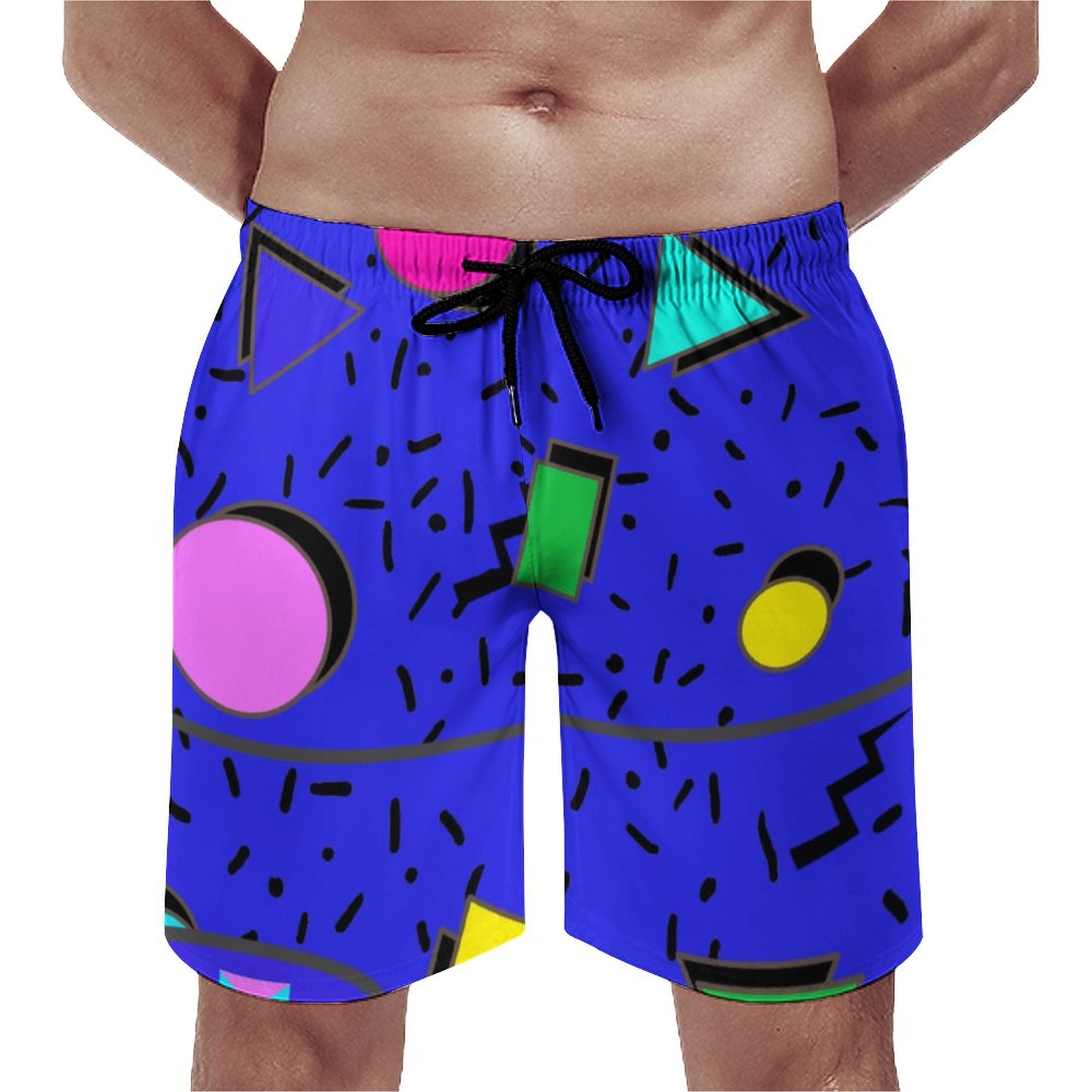 Electric Blue 80S Memphis Abstract Style Retro Elegant Men's Swim Trunks Summer Board Shorts Quick Dry Beach Short with Pockets