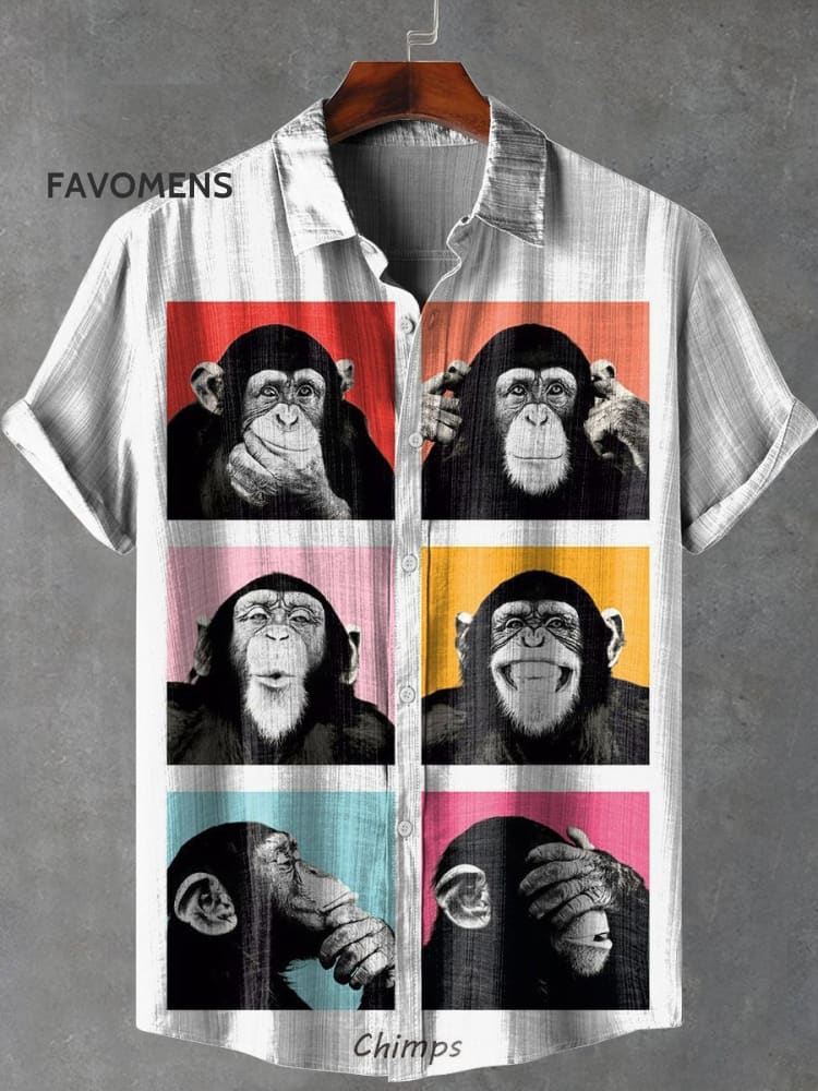 Vintage Printed Realistic Art Ape Man Casual 100% Cotton Shirt Multicolor / S