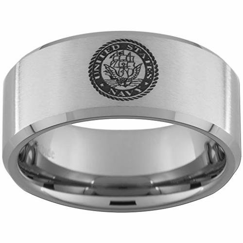 Women's Or Men's U.S. Navy / USN Tungsten Carbide Wedding Band Rings,Military Wedding ring bands.Silver with Laser Etched United States Navy Logo Ring With Mens And Womens For Width 4MM 6MM 8MM 10MM