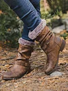 Simple Pleated Belt Buckle Suede Ankle Boots